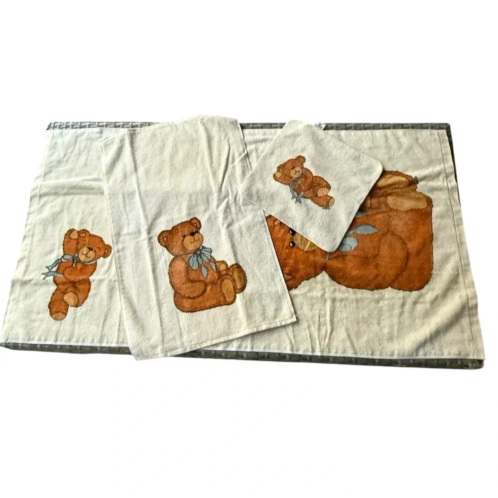 Vintage R.A Briggs Brown Teddy Bear Bath Towel Set‎ NOS